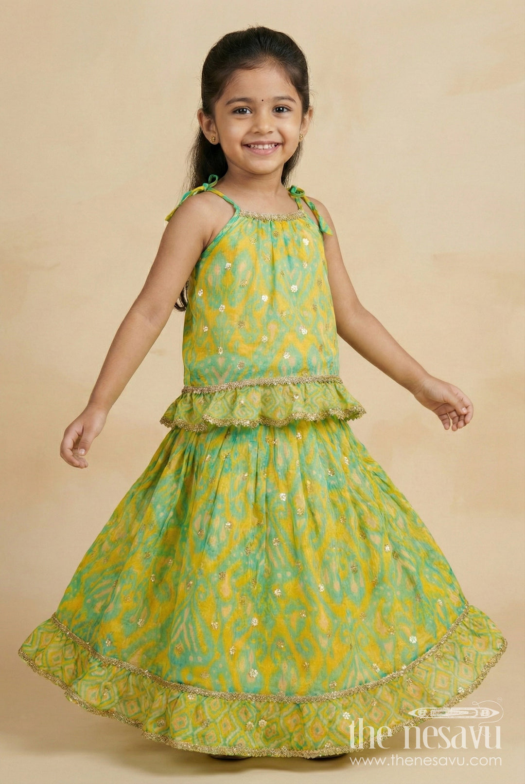 The Nesavu Girls Lehenga Choli Toddler Girls Lehenga Choli Set for Weddings and Festive Events Nesavu 16 (1Y) / Green GL745A-16 Nesavu toddler girls lehenga choli festive functions weddings digital print