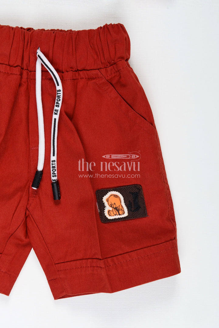 The Nesavu Boys Casual Set Toddler Outfit with Town Print Shirt and Red Shorts Nesavu Nesavu Cute Town Print Toddler Outfit Cotton Shirt Red Shorts All Day Comfort