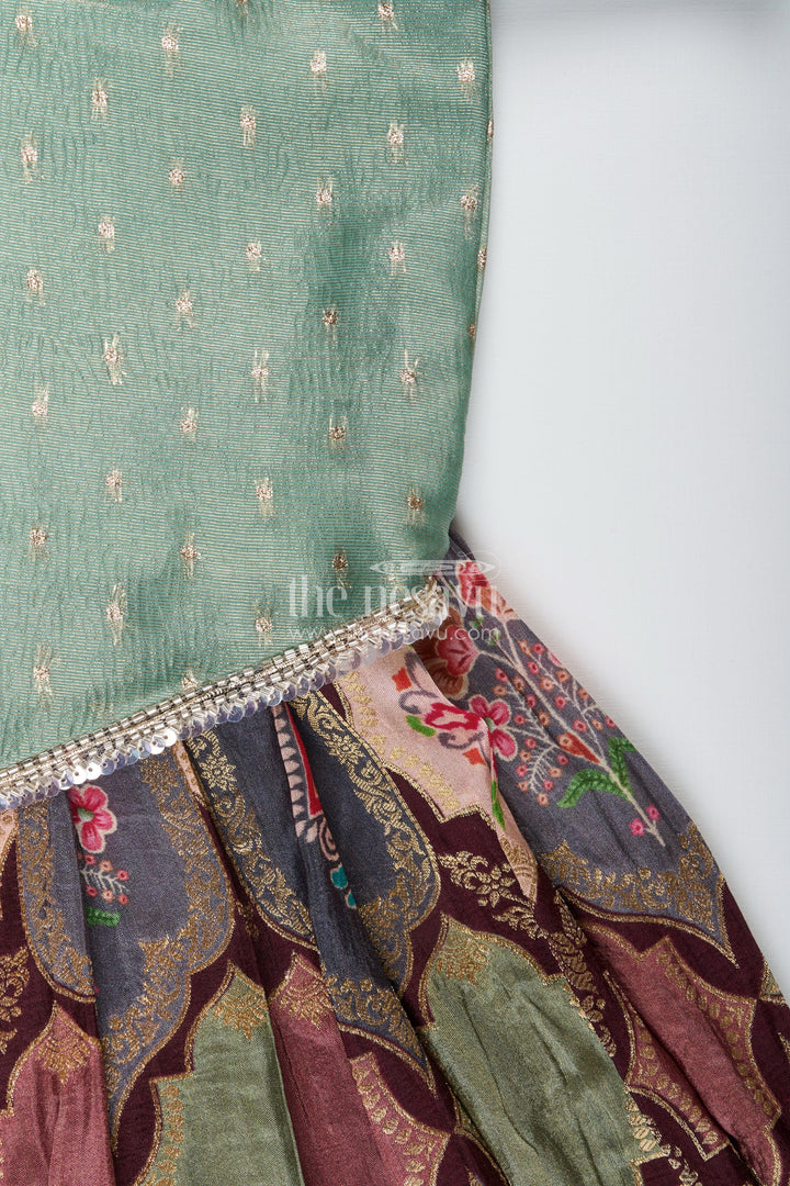 The Nesavu Pattu Pavadai Toddler pattu pavadai for family weddings and poojas Nesavu Nesavu toddler pattu pavadai Banaras skirt tissue yoke festive family events