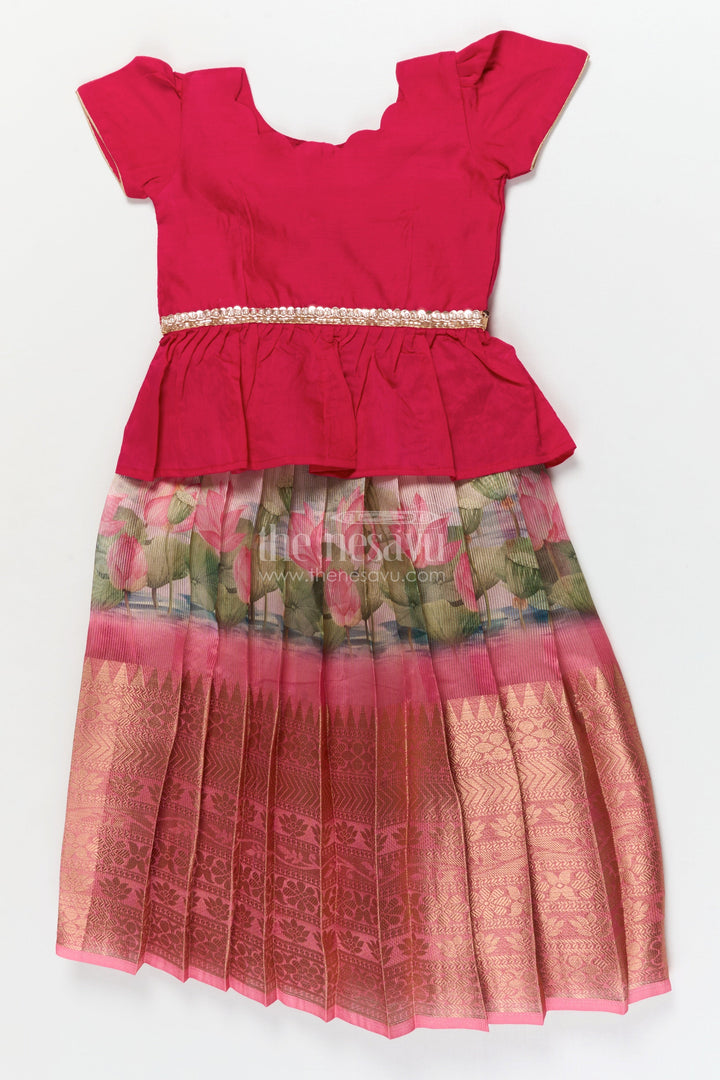 The Nesavu Pattu Pavadai Toddler Pattu Pavadai Set for Weddings and Festive Functions Nesavu 18 (2Y) / Pink / Banarasi GPP361A-18 Nesavu toddler pattu pavadai set for weddings and traditional family celebrations