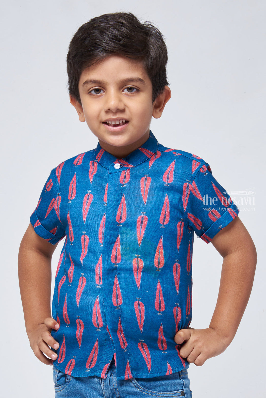 The Nesavu Boys Linen Shirt Traditional Ajrakh Hand Block Print Boys' Shirt: Add a Touch of India to Your Wardrobe Nesavu 14 (6M) / Blue / Linen BS057-14 Hand Block Printed Shirt for Boys | Boys Premium Shirt | The Nesavu