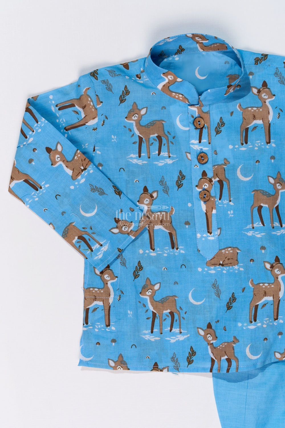 The Nesavu Boys Dothi Set Traditional Boys Dhoti and Jacket Set in Cotton with Deer Print for Festive Occasions Nesavu Nesavu Boys Dhoti Jacket Set Cotton Deer Print Traditional Festive Wear