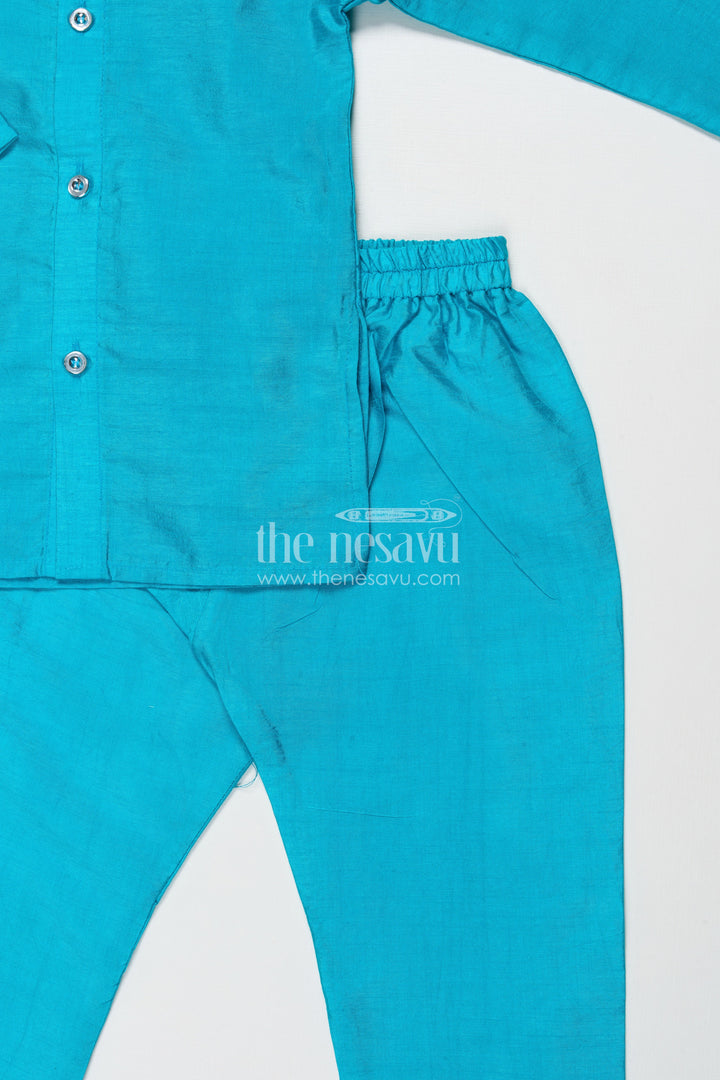 The Nesavu Boys Jacket Sets Traditional Boys Jacket Kurta Set with Embroidered Jacket for Poojas and Celebrations Nesavu Nesavu boys festive jacket set with embroidered Nehru jacket for traditional poojas and family gatherings