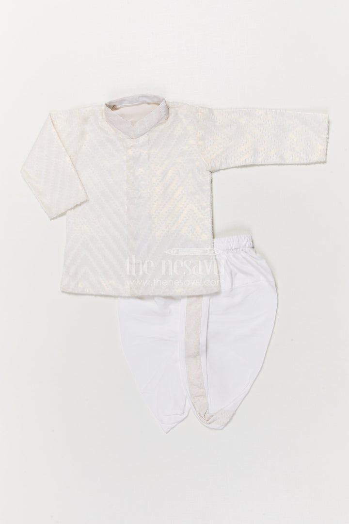 The Nesavu Boys Dothi Set Traditional Boys Kurta Dothi Set for Pujas and Cultural Celebrations Nesavu 16 (1Y) / White BES767B-16 Nesavu boys kurta dothi set chevron weave festive pujas family ceremonies