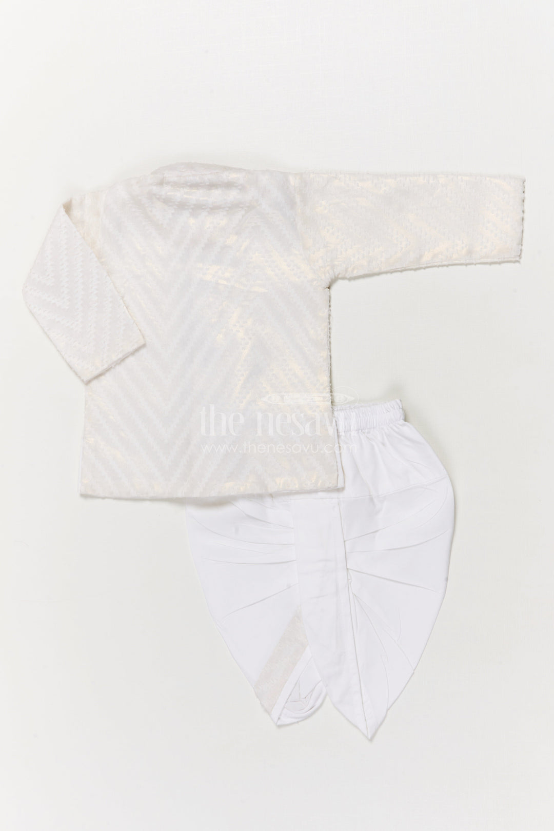 The Nesavu Boys Dothi Set Traditional Boys Kurta Dothi Set for Pujas and Cultural Celebrations Nesavu Nesavu boys kurta dothi set chevron weave festive pujas family ceremonies