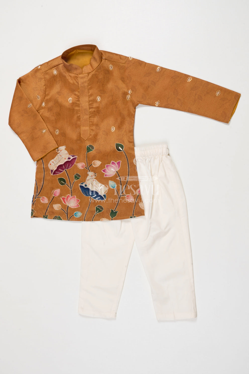 The Nesavu Boys Kurtha Set Traditional Boys Kurta Set for Poojas and Cultural Gatherings Nesavu 16 (1Y) / Yellow BES821B-16 Nesavu traditional boys kurta set embroidered motifs poojas school ethnic functions