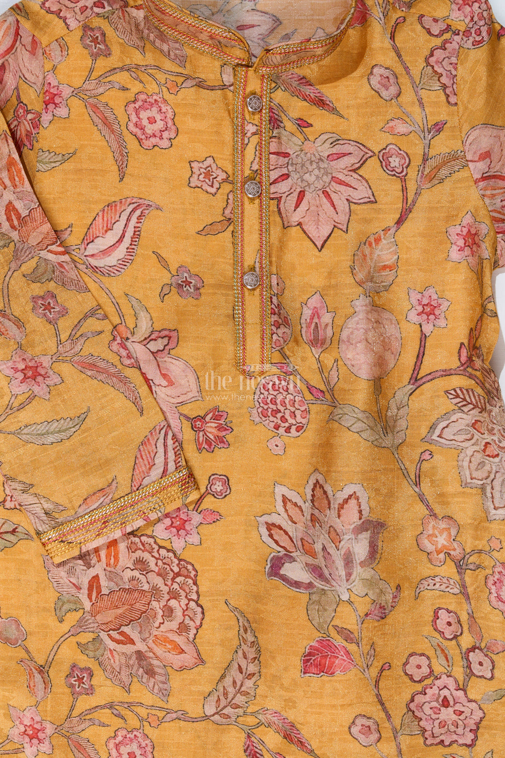 The Nesavu Boys Kurtha Set Traditional Boys Printed Kurta Set in Designer Shimmer Fabric with Floral Motifs Nesavu Nesavu Boys Printed Kurta Set Designer Shimmer Fabric Floral Patterns