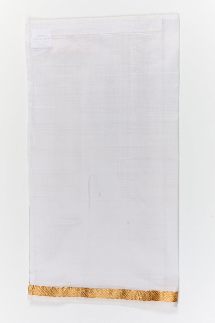 The Nesavu Boys Vesti Traditional Boys Vesti with Silk Texture and Classic Border Nesavu 18 (2Y) / White / Silk D062B-18 Nesavu traditional silk vesti for boys – minimal and elegant for rituals and festivals