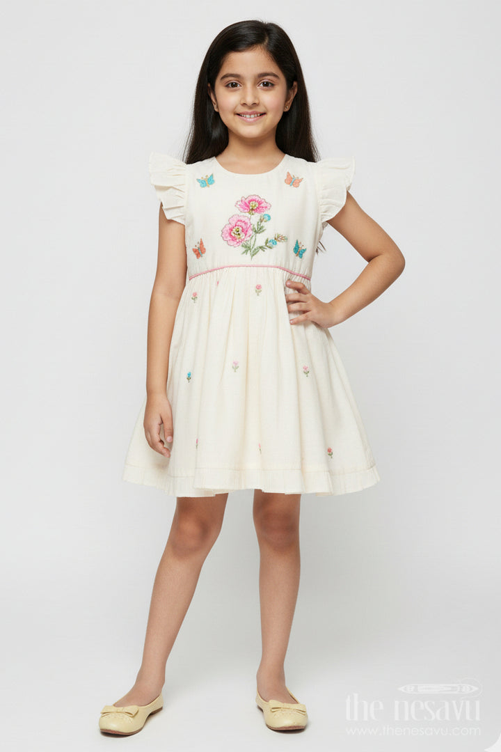 The Nesavu Girls Chanderi Frock Traditional Chanderi Frock for Baby Girls for Festivals and Naming Ceremony Nesavu 16 (1Y) / Cream GFC1996A-16 Nesavu traditional chanderi frock baby girls embroidery naming ceremonies poojas