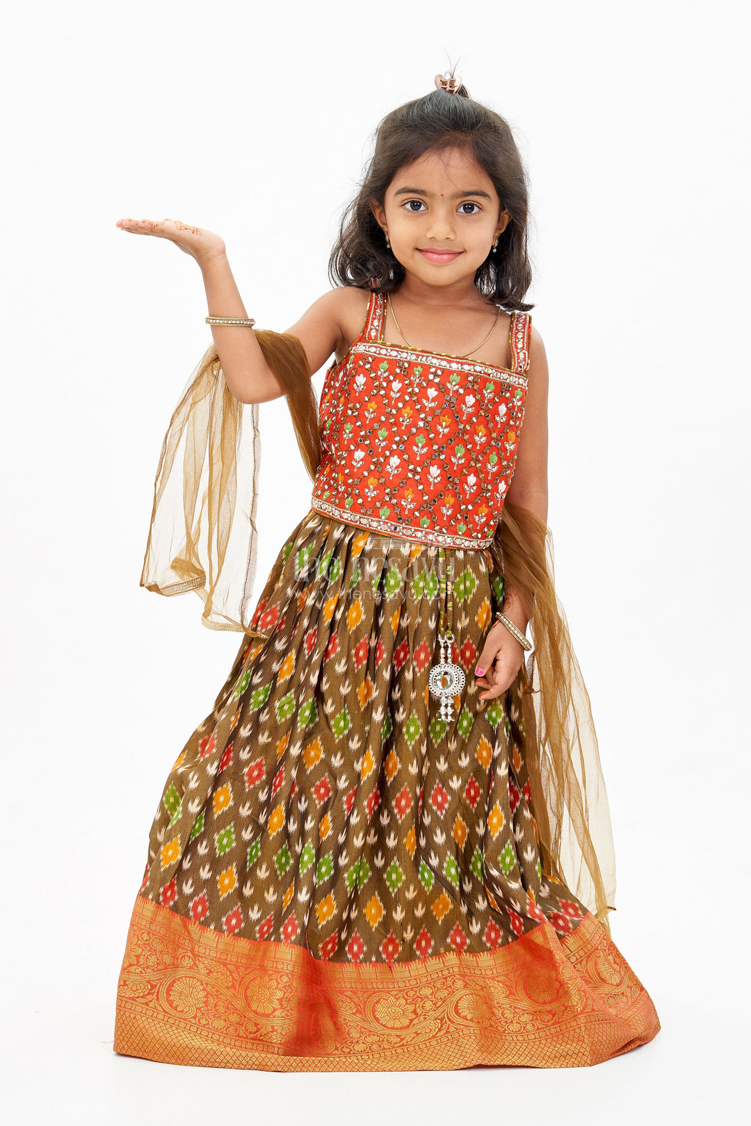 The Nesavu Girls Lehenga Choli Traditional Choli for Girls in Blended Silk with Ikat Design and Embroidered Details Nesavu 18 (2Y) / Multicolor GL582A-18 Nesavu Traditional Choli Girls Blended Silk Ikat Design Embroidered Details
