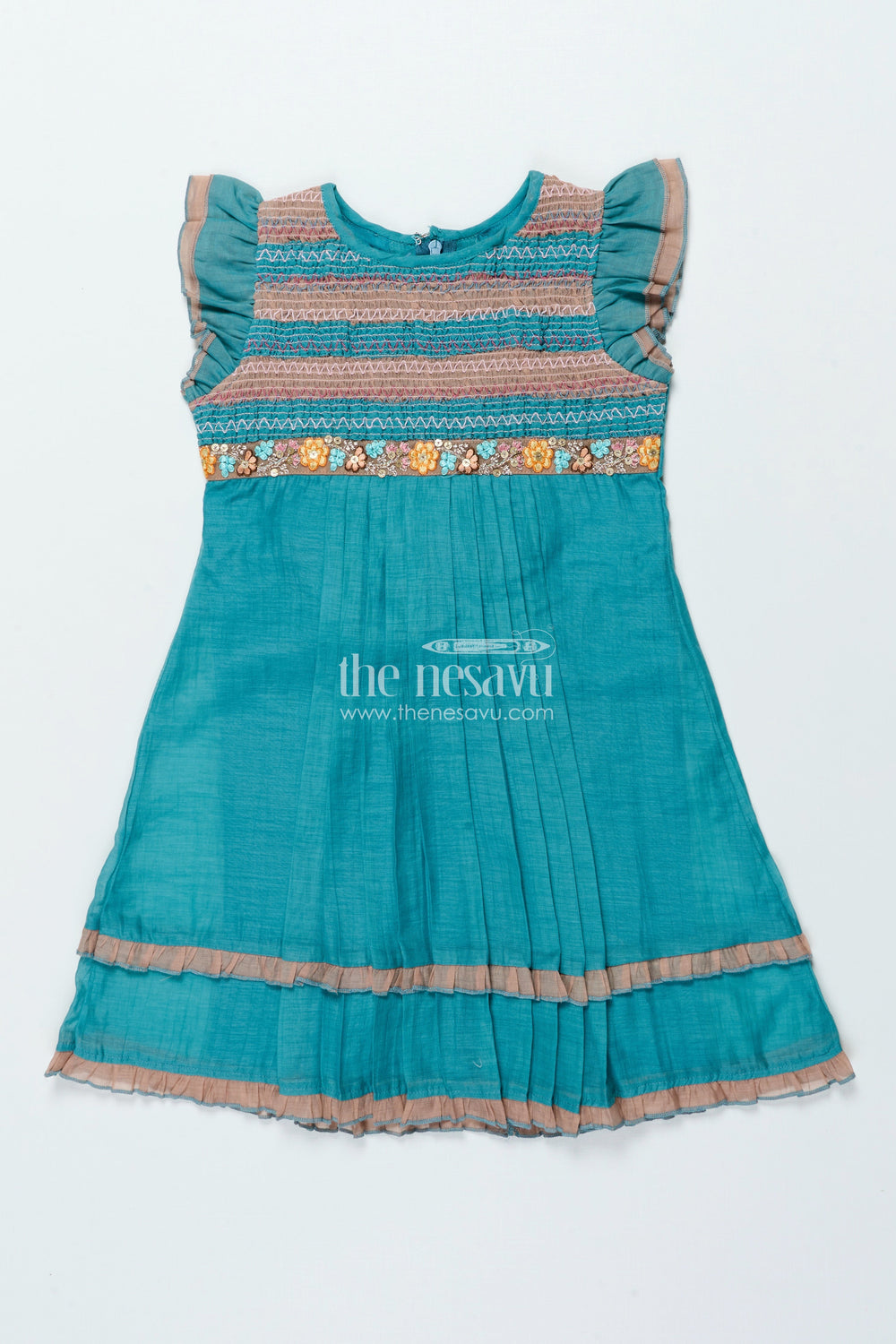 The Nesavu Girls Cotton Frock Traditional Cotton Frock for Girls for Dance Programs and Festive Functions Nesavu 22 (4Y) / Green GFC1809A-22 Nesavu traditional embroidered cotton frock girls festive wear dance events