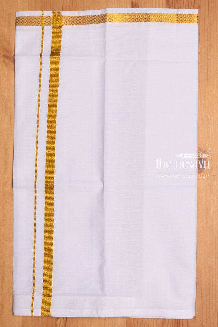 The Nesavu Boys Vesti Traditional Cotton Vesti for Boys Elegance in White and Gold Nesavu 12 (3M) / White / Cotton D005-12 Boys White and Gold Traditional Vesti/Dothi | Ethnic Indian Clothing for Kids | The Nesavu