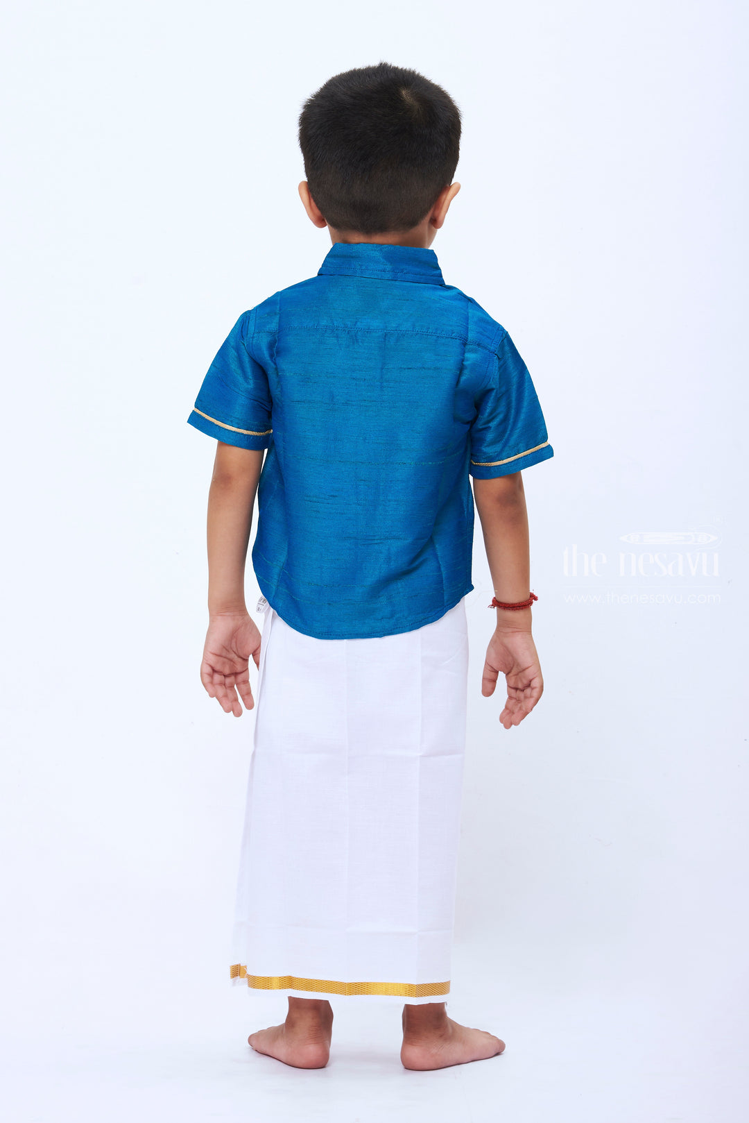 The Nesavu Boys Vesti Traditional Cotton Vesti for Boys Elegance in White and Gold Nesavu Boys White and Gold Traditional Vesti/Dothi | Ethnic Indian Clothing for Kids | The Nesavu