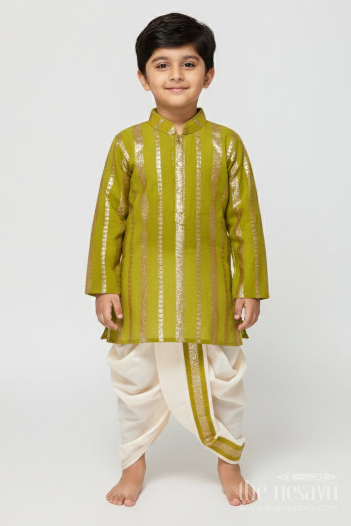 The Nesavu Boys Dothi Set Traditional Dhoti Kurta Set for Baby Boy for Ethnic Family Functions Nesavu 12 (3M) / Green BES780A-12 Nesavu baby boy dhoti set in viscose silk for traditional occasions and naming ceremonies