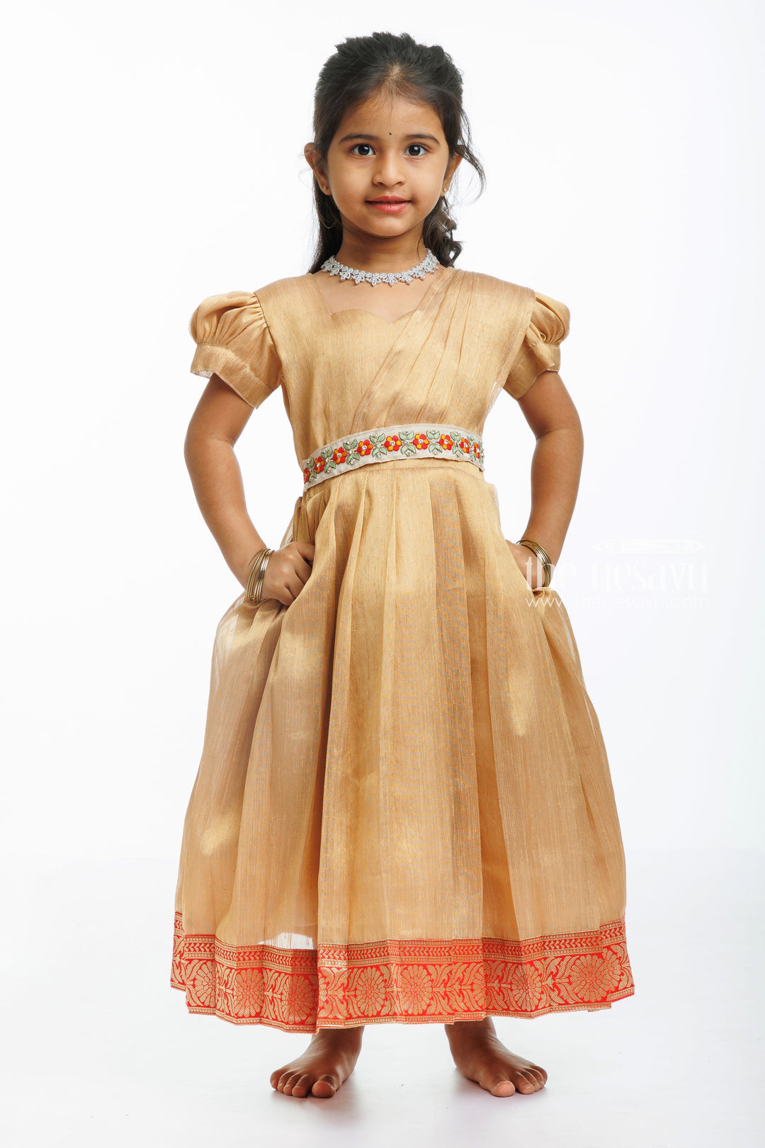 The Nesavu Girls Silk Gown Traditional Elegance Redefined: Designer Anarkali Suit in Earthy Tones Nesavu 16 (1Y) / Beige / Chanderi GA213A-16 Shop Designer Anarkali Suits | Traditional  Latest Anarkali Dress Trends Online | The Nesavu