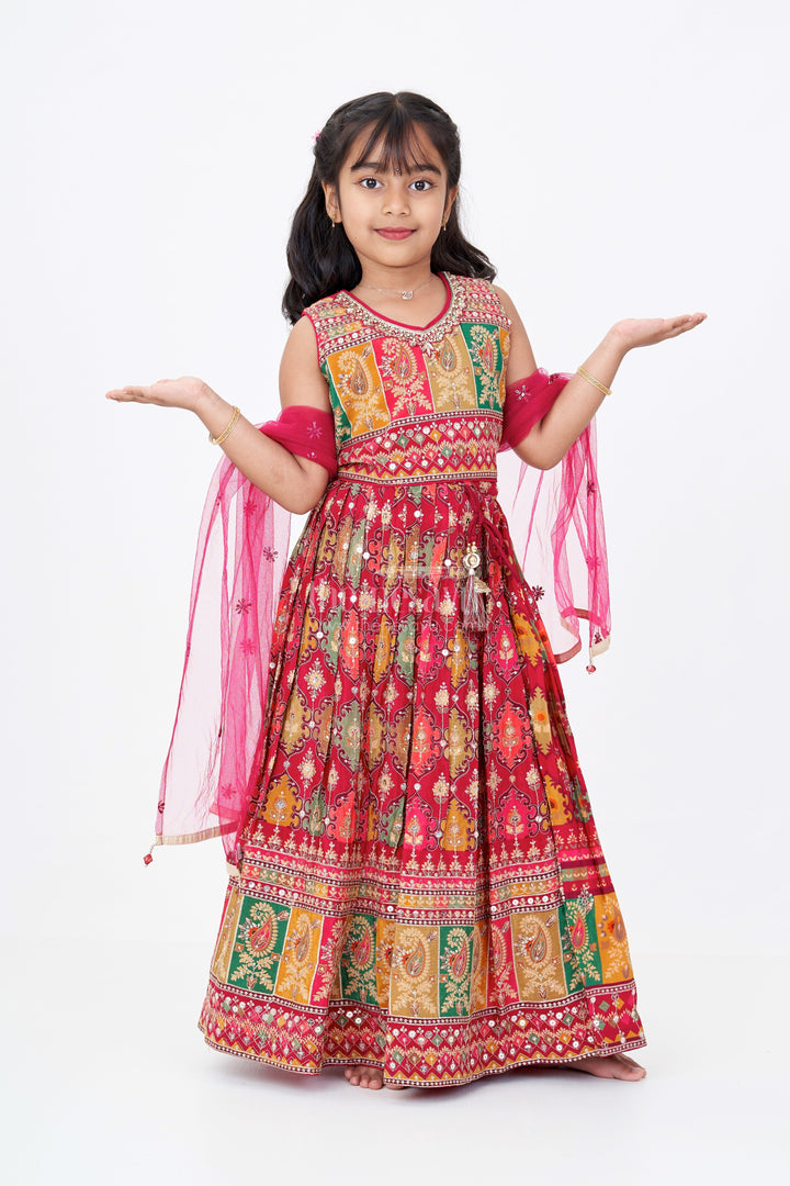 The Nesavu Girls Lehenga Choli Traditional Floral Lehenga Choli for Girls in Viscose Tissue with Intricate Embroidery Nesavu 24 (5Y) / Red GL581A-24 Nesavu Floral Lehenga Choli Girls Viscose Tissue Intricate Embroidery