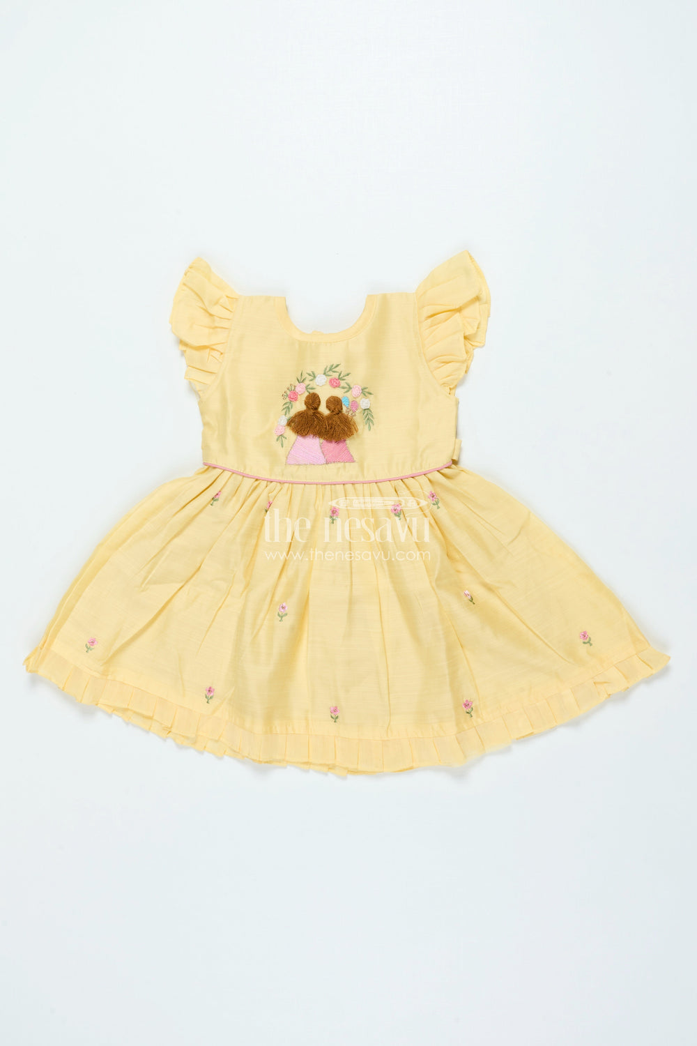 The Nesavu Girls Chanderi Frock Traditional Frock for Baby Girls for Festive Rituals and Temple Visits Nesavu 16 (1Y) / Yellow GFC1995A-16 Nesavu chanderi cotton frock baby girls embroidery festive rituals family occasions