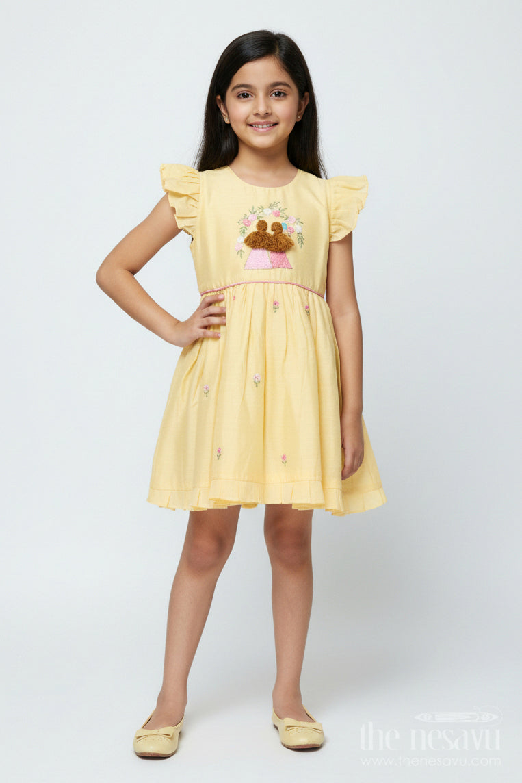 The Nesavu Girls Chanderi Frock Traditional Frock for Baby Girls for Festive Rituals and Temple Visits Nesavu 16 (1Y) / Yellow GFC1995A-16 Nesavu chanderi cotton frock baby girls embroidery festive rituals family occasions