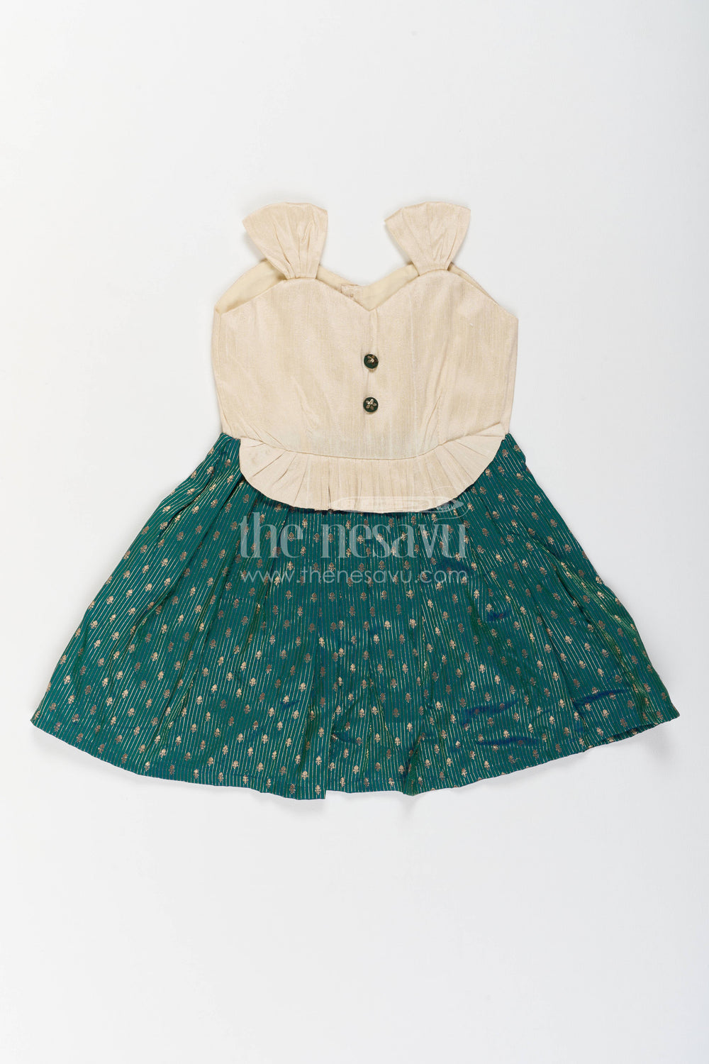 The Nesavu Silk Frock Traditional Frock for Girls in Green for Celebrations and Photos Nesavu 18 (2Y) / Green / Semi Banarasi SF1226A-18 Nesavu Traditional Frock For Girls In Green With Jacquard Weave SF1226A-18
