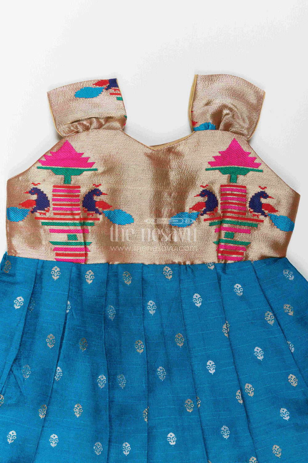 The Nesavu Silk Frock Traditional Frock for Girls with Paithani Motifs for Weddings and Parties Nesavu Nesavu Traditional Frock For Girls In Blue With Paithani Motifs