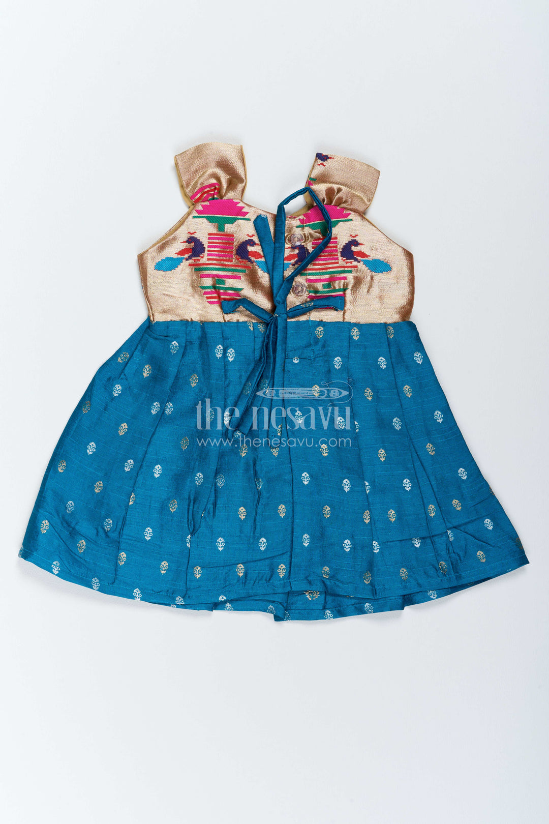 The Nesavu Silk Frock Traditional Frock for Girls with Paithani Motifs for Weddings and Parties Nesavu Nesavu Traditional Frock For Girls In Blue With Paithani Motifs