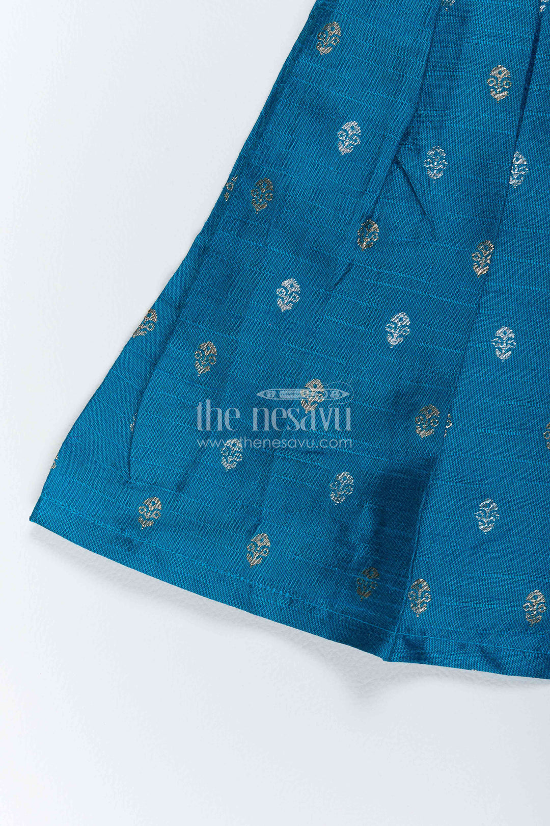 The Nesavu Silk Frock Traditional Frock for Girls with Paithani Motifs for Weddings and Parties Nesavu Nesavu Traditional Frock For Girls In Blue With Paithani Motifs