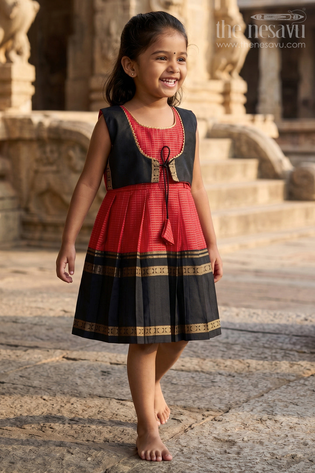 The Nesavu Girls Kanchi Silk Frock Traditional Frock for Toddler Girls Inspired by Kanchipuram Silk Sarees Nesavu Nesavu traditional silk frock for toddler girls with Kanchipuram saree inspired design