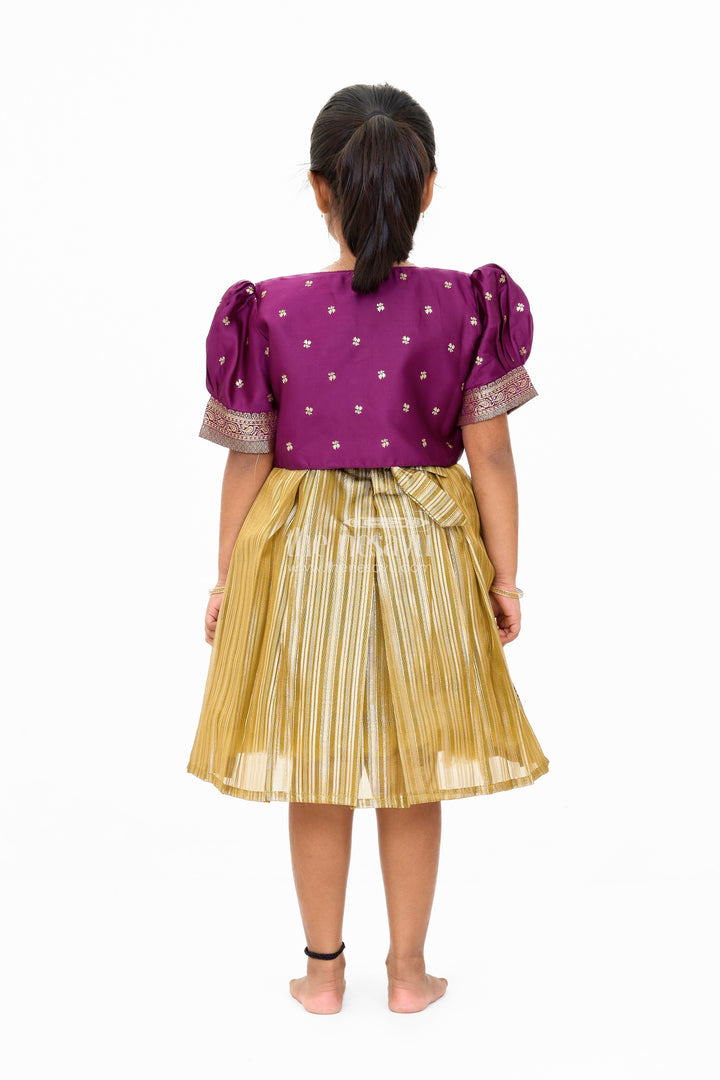 The Nesavu Silk Party Frock Traditional Girls Silk Party Frock with Gold Zari Skirt and Embroidered Shrug Nesavu Traditional Girls Silk Frock Gold Zari Design Embroidered Shrug Nesavu