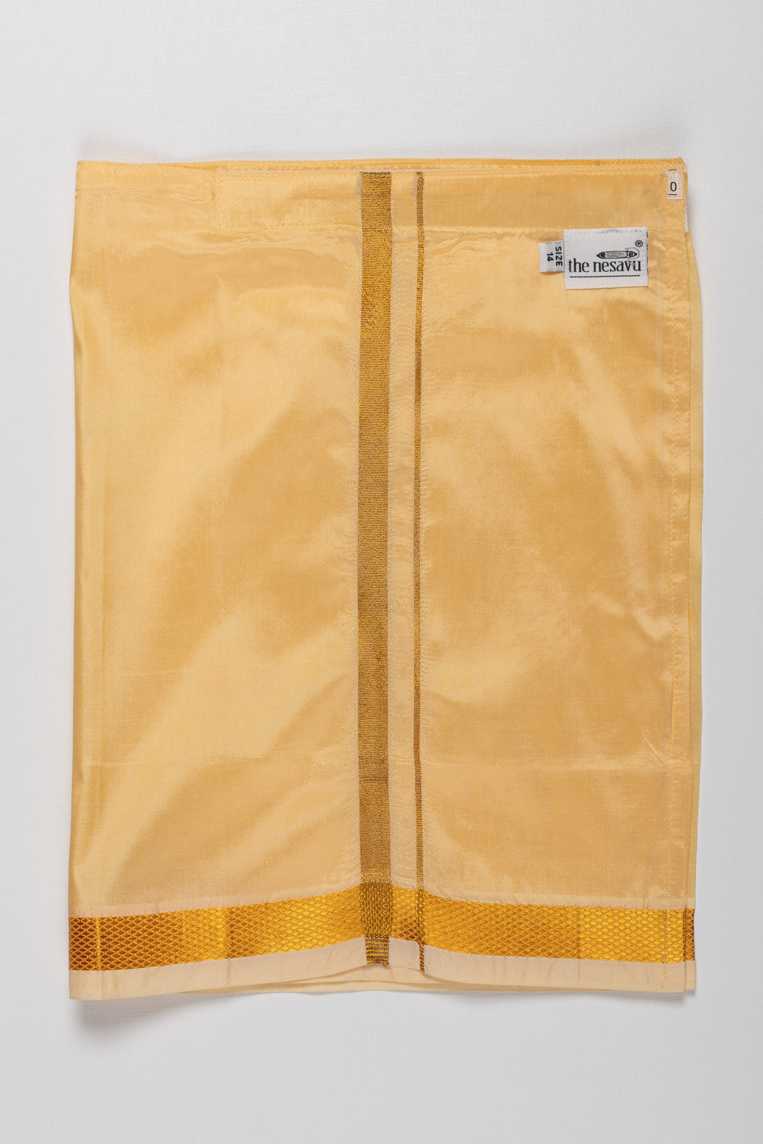 The Nesavu Boys Vesti Traditional Golden Silk Dhoti for Boys with Elegant Border Detailing Nesavu 14 (6M) / Yellow / Blend Silk D008H-14 Elegant Golden Silk Dhoti for Boys | Traditional Wear Online | The Nesavu