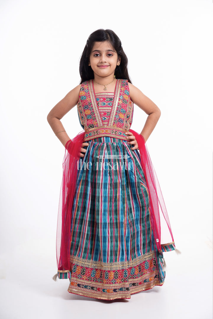 The Nesavu Girls Lehenga Choli Traditional Gujarati Style Embroidered Lehenga Choli for Girls Nesavu 16 (1Y) / multicolor GL457A-16 Traditional Gujarati Style Embroidered Lehenga Choli for Girls - Festive Wear