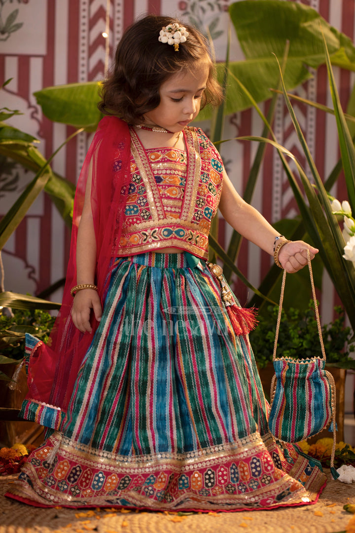 The Nesavu Girls Lehenga Choli Traditional Gujarati Style Embroidered Lehenga Choli for Girls Nesavu 16 (1Y) / multicolor GL457A-16 Traditional Gujarati Style Embroidered Lehenga Choli for Girls - Festive Wear