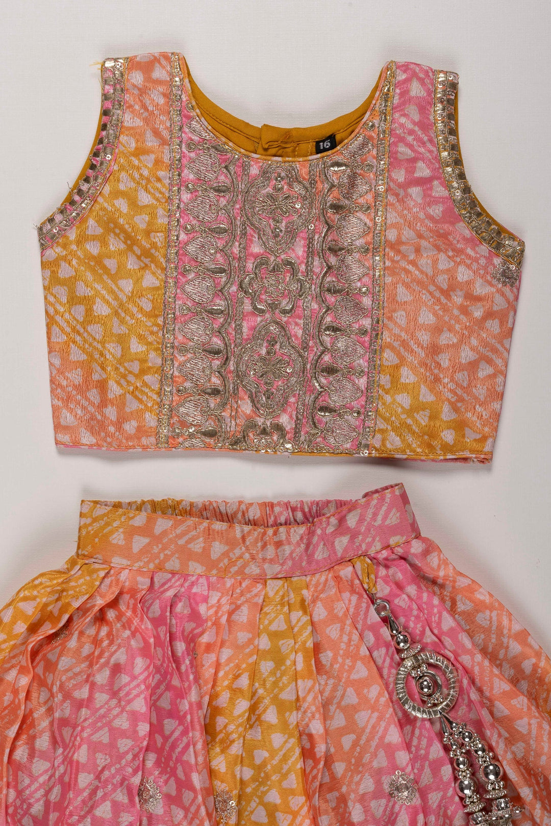 The Nesavu Girls Lehenga Choli Traditional Pink and Orange Bandhani Embroidered Lehenga Choli Nesavu Embroidered Lehenga Choli | Traditional Wedding & Festival Wear | The Nesavu