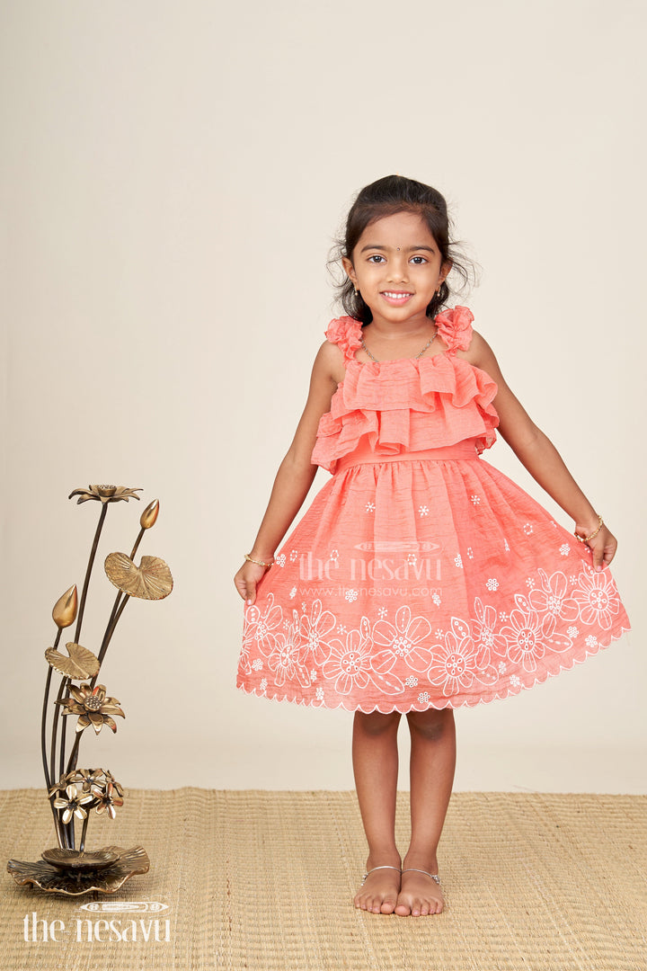 The Nesavu Girls Shorts Traditional pink frock for baby girls for wedding functions with cotton fabric and floral accents Nesavu 14 (6M) / Blue BFJ828B-14 Nesavu traditional baby girl frock pink cotton floral accents weddings festive wear