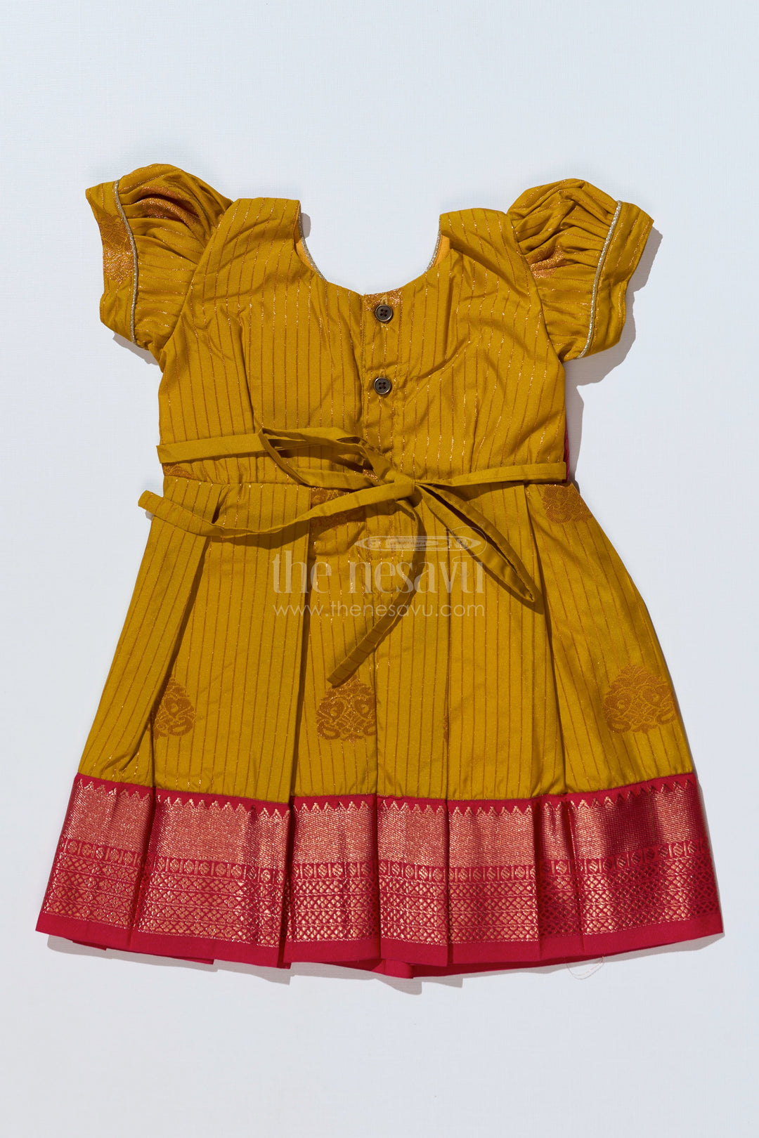 The Nesavu Girls Kanchi Silk Frock Traditional Red Silk Frock for Girls with Kanchipuram Blended Silk and Elegant Zari Border Nesavu Nesavu Traditional Red Silk Frock Girls Kanchipuram Blended Silk Zari Border