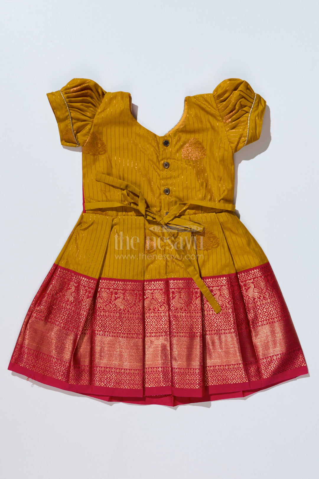 The Nesavu Girls Kanchi Silk Frock Traditional Red Silk Frock for Girls with Kanchipuram Blended Silk and Elegant Zari Border Nesavu Nesavu Traditional Red Silk Frock Girls Kanchipuram Blended Silk Zari Border