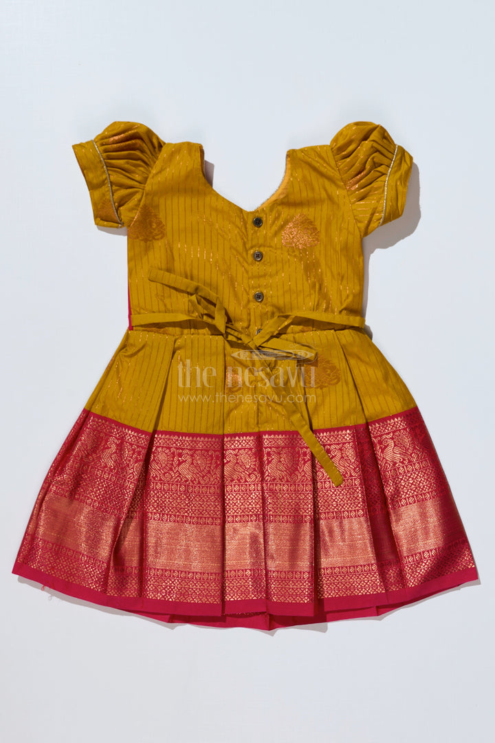 The Nesavu Girls Kanchi Silk Frock Traditional Red Silk Frock for Girls with Kanchipuram Blended Silk and Elegant Zari Border Nesavu Nesavu Traditional Red Silk Frock Girls Kanchipuram Blended Silk Zari Border