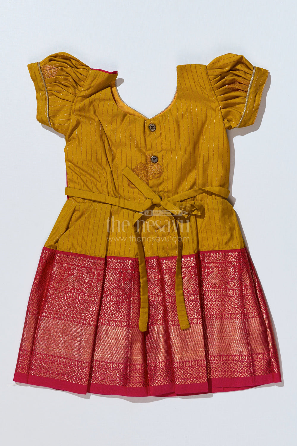 The Nesavu Girls Kanchi Silk Frock Traditional Red Silk Frock for Girls with Kanchipuram Blended Silk and Elegant Zari Border Nesavu Nesavu Traditional Red Silk Frock Girls Kanchipuram Blended Silk Zari Border