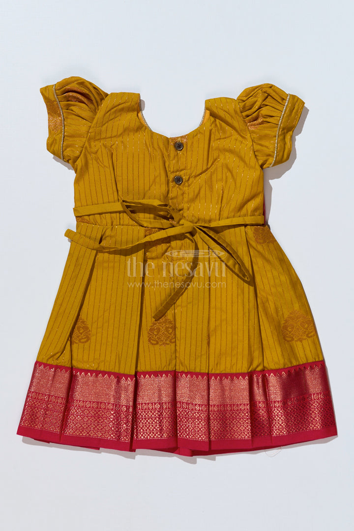 The Nesavu Girls Kanchi Silk Frock Traditional Red Silk Frock for Girls with Kanchipuram Blended Silk and Elegant Zari Border Nesavu Nesavu Traditional Red Silk Frock Girls Kanchipuram Blended Silk Zari Border
