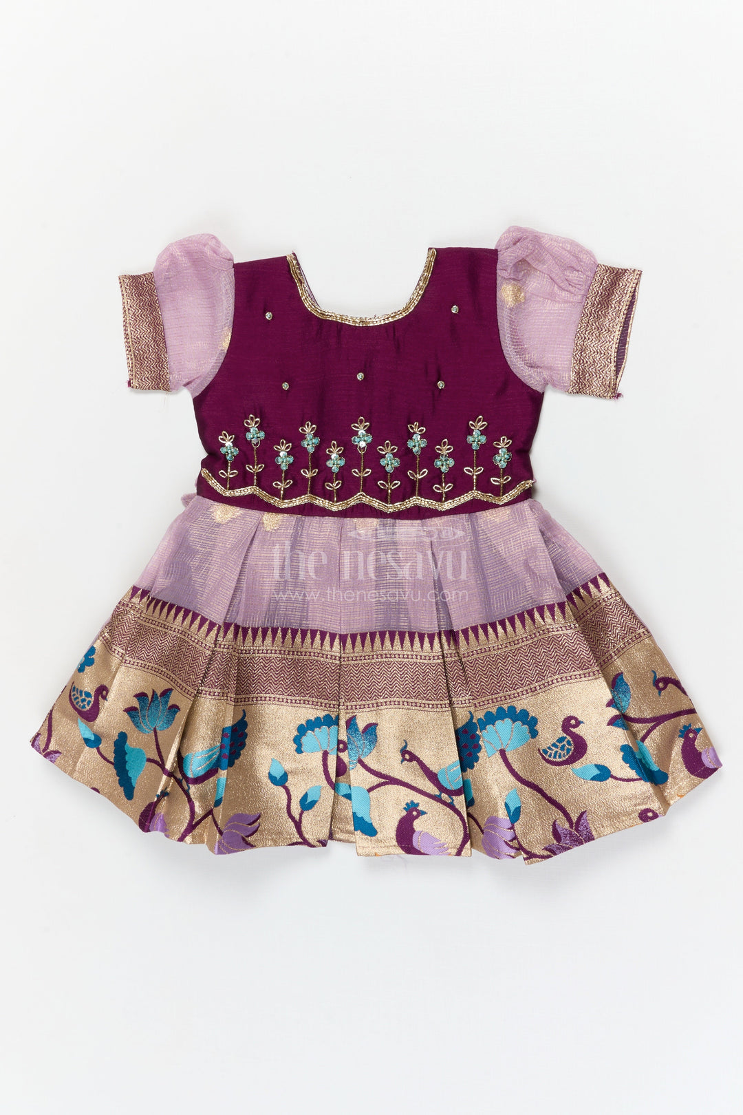 The Nesavu Silk Frock Traditional Silk Frock for Baby Girls’ Naming Ceremony and Festive Events Nesavu 16 (1Y) / Maroon / Silk Blend SF1125C-16 Nesavu silk frock for baby girls with zari border – perfect for naming ceremonies and festive functions