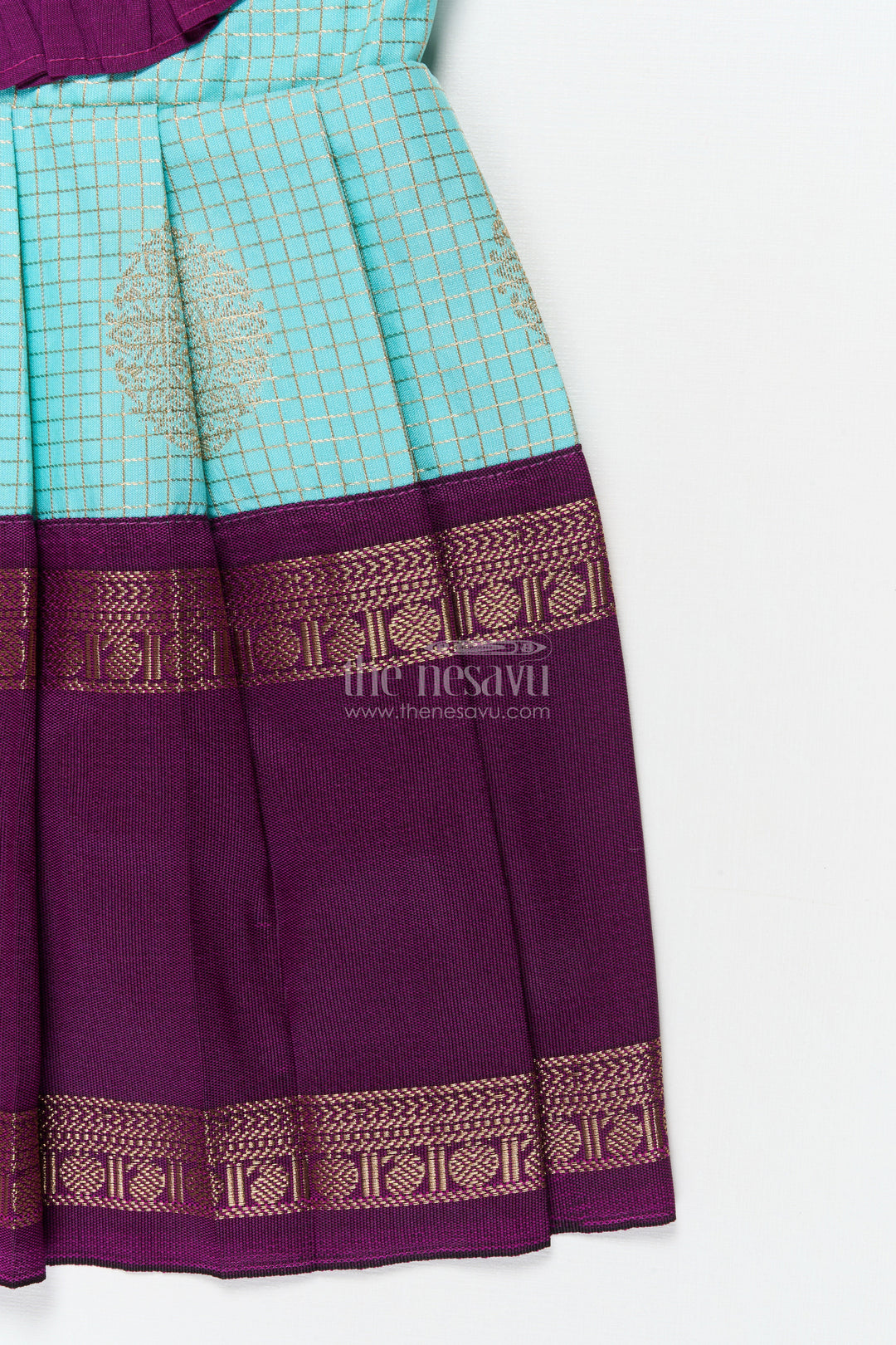 The Nesavu Girls Kanchi Silk Frock Traditional Silk Frock for Baby Girls with Zari Work and Festive Pleats Nesavu Nesavu baby girl silk frock with zari pleats and contrast yoke for traditional events