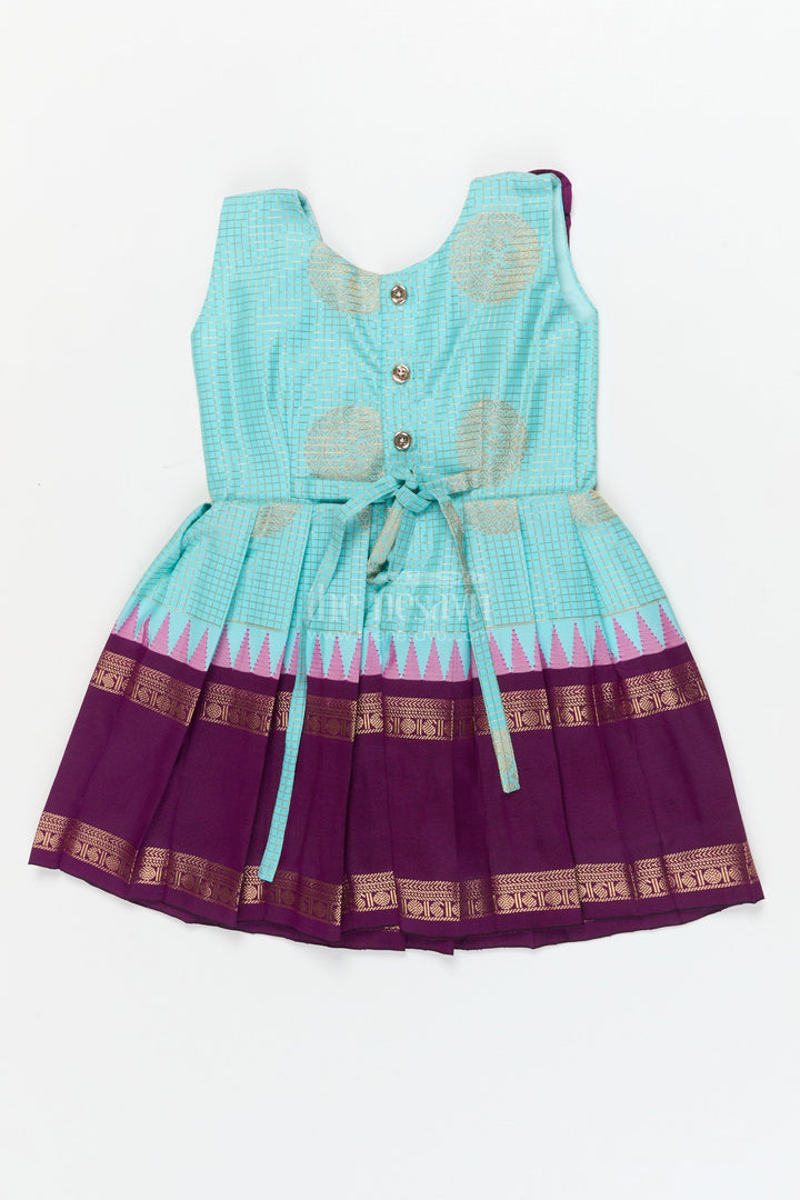 The Nesavu Girls Kanchi Silk Frock Traditional Silk Frock for Baby Girls with Zari Work and Festive Pleats Nesavu Nesavu baby girl silk frock with zari pleats and contrast yoke for traditional events