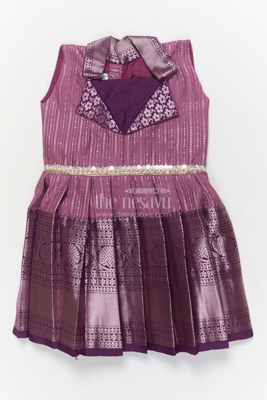 The Nesavu Girls Kanchi Silk Frock Traditional Silk Frock for Girls for Weddings and Cultural Events Nesavu 16 (1Y) / Purple / Silk Blend SF1006BA-16 Nesavu traditional silk frock for girls with zari woven skirt and collar for festive occasions