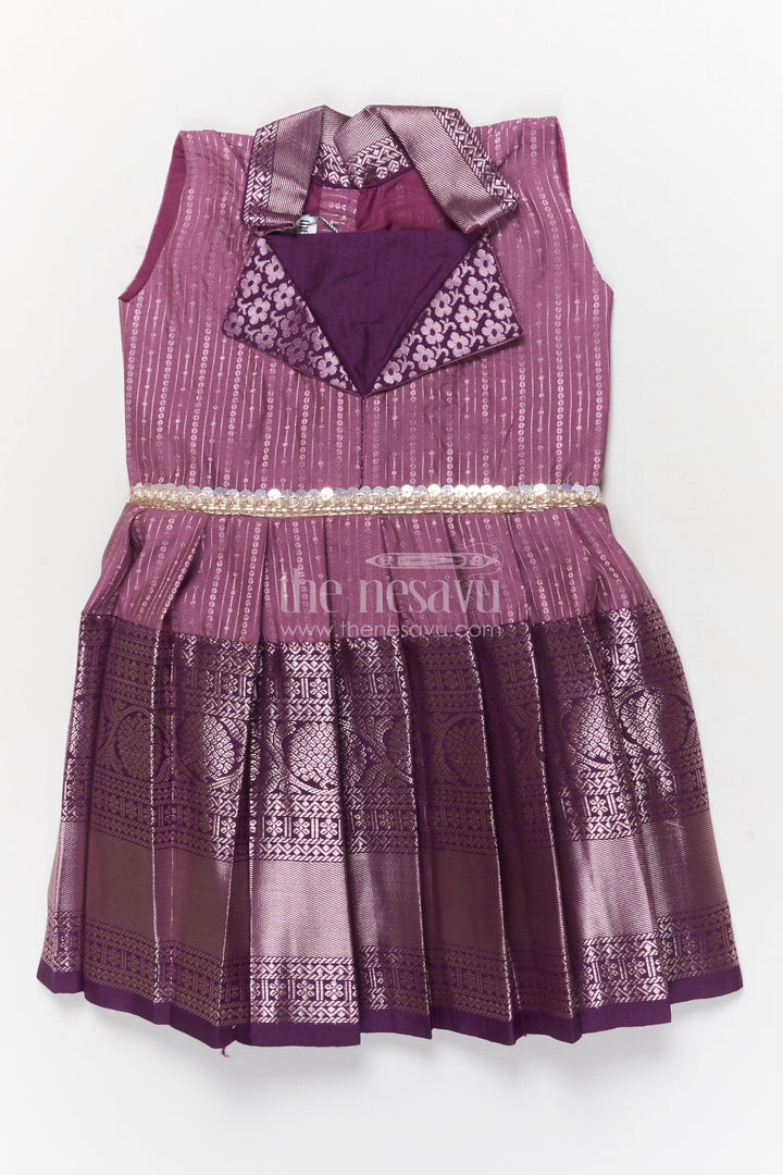 The Nesavu Girls Kanchi Silk Frock Traditional Silk Frock for Girls for Weddings and Cultural Events Nesavu 16 (1Y) / Purple / Silk Blend SF1006BA-16 Nesavu traditional silk frock for girls with zari woven skirt and collar for festive occasions