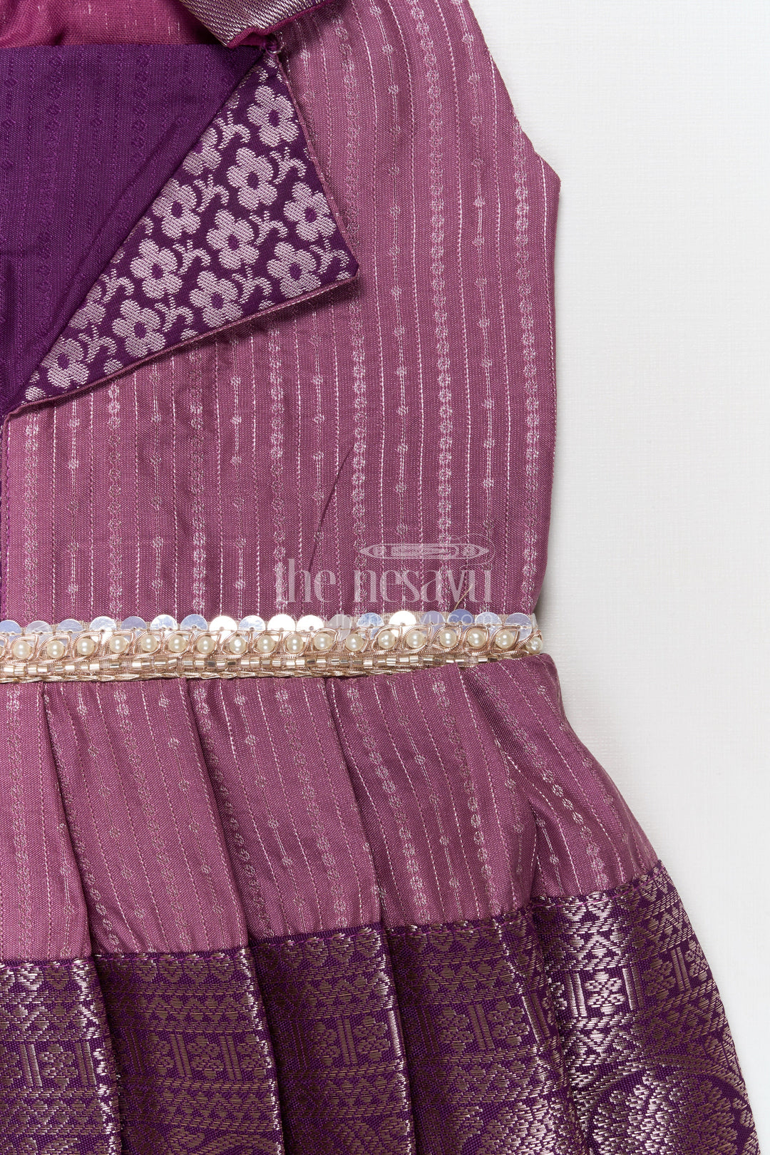 The Nesavu Girls Kanchi Silk Frock Traditional Silk Frock for Girls for Weddings and Cultural Events Nesavu Nesavu traditional silk frock for girls with zari woven skirt and collar for festive occasions