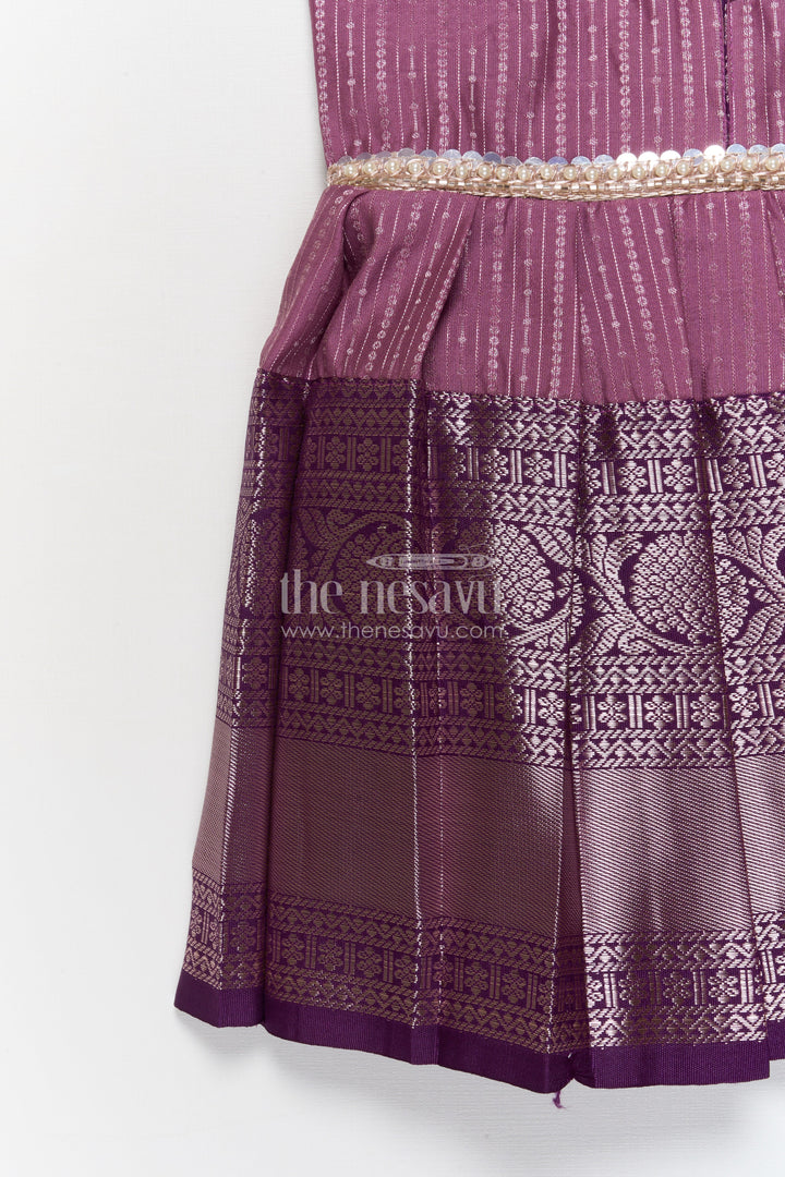 The Nesavu Girls Kanchi Silk Frock Traditional Silk Frock for Girls for Weddings and Cultural Events Nesavu Nesavu traditional silk frock for girls with zari woven skirt and collar for festive occasions