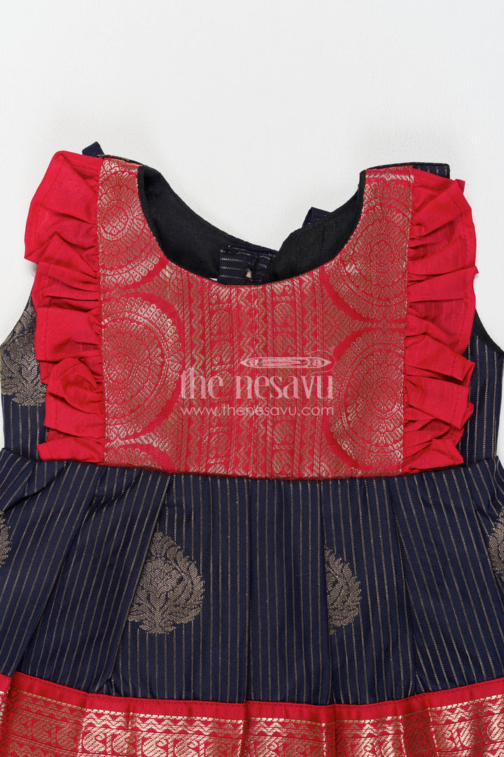 The Nesavu Girls Kanchi Silk Frock Traditional Silk Frock in Blue for Celebrations and Photos Nesavu Nesavu Traditional Silk Frock With Jacquard Weave For Weddings