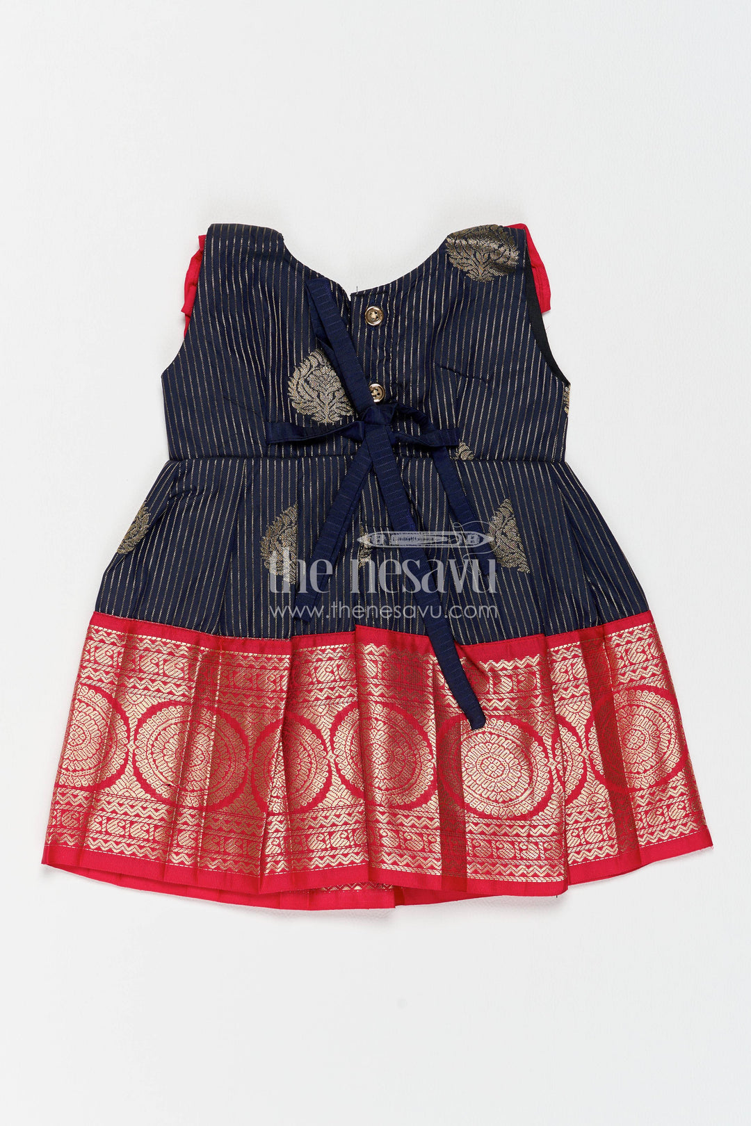 The Nesavu Girls Kanchi Silk Frock Traditional Silk Frock in Blue for Celebrations and Photos Nesavu Nesavu Traditional Silk Frock With Jacquard Weave For Weddings