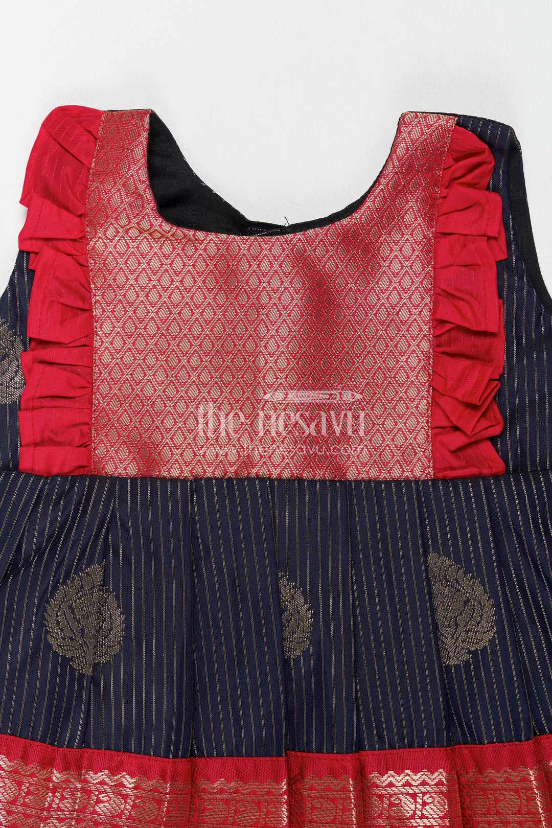 The Nesavu Girls Kanchi Silk Frock Traditional Silk Frock in Blue for Celebrations and Photos Nesavu Nesavu Traditional Silk Frock With Jacquard Weave For Weddings