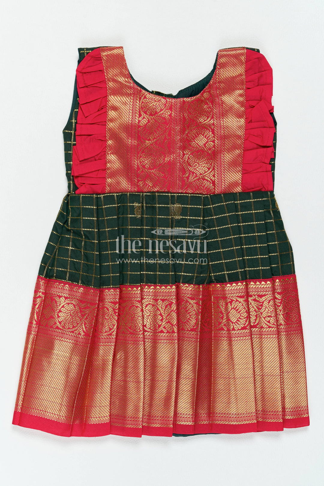 The Nesavu Girls Kanchi Silk Frock Traditional Silk Frock in Green for Joyful Occasions Nesavu 10 (NB) / Green / Style 2 KSF099BB-10 Nesavu Traditional Silk Frock In Green For Parties And Memorable KSF099BB-10