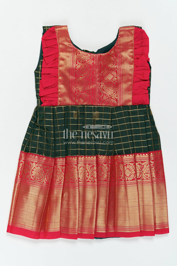 The Nesavu Girls Kanchi Silk Frock Traditional Silk Frock in Green for Joyful Occasions Nesavu 10 (NB) / Green / Style 2 KSF099BB-10 Nesavu Traditional Silk Frock In Green For Parties And Memorable KSF099BB-10